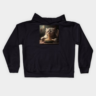 Funny design of a funny kitten who loves to eat Spaghetti Kids Hoodie